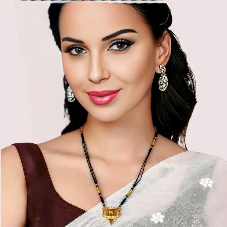 Handmade Brass Alloy Regal Dual Strand Black Bead Mangalsutra